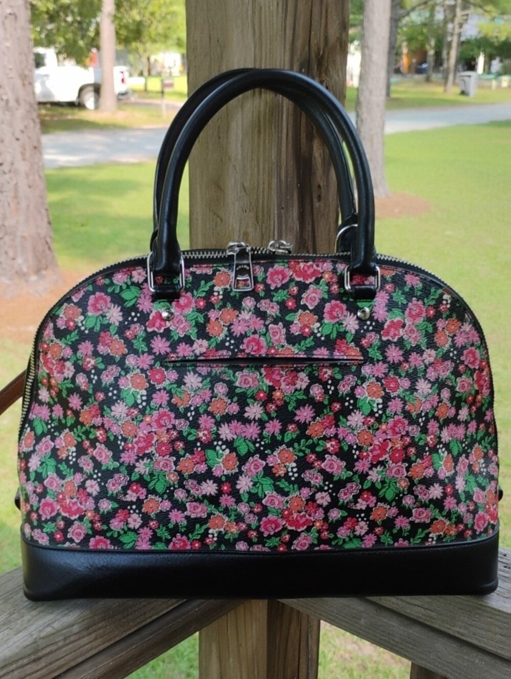 Coach Seira Full Size Floral Dome Satchel Handbag Crossbody Silver Hardware - Picture 4 of 14